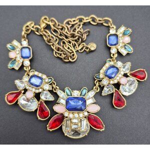 Loft Chunky 3-D Multicolor Statement Necklace Faceted Stones Gold Tone 20.5"